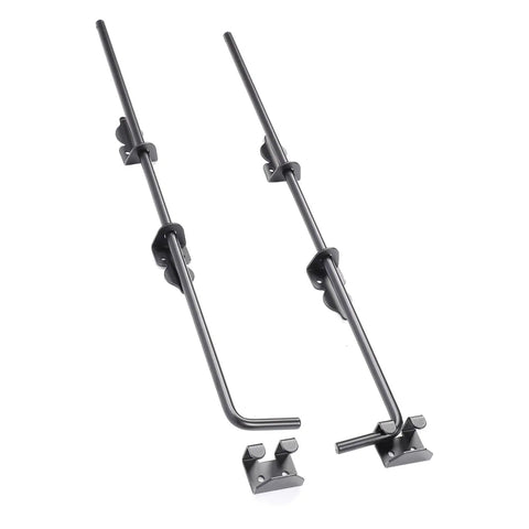 Beefy Heavy Duty 24 Inch Gate Drop Rod For Wood And Metal Fences Black Powder Coated Ground Latch With Mounting Screws Perfect For Locking Single Or Double Gates And Doors Against Wind And Pets. Set of two black steel drop rods with brackets