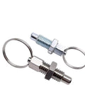 Badass Galvanized And Stainless Steel Indexing Plunger Pins With Ridiculously Slick Pull Ring Knobs For Lightning Quick Positioning On Factory Equipment 2 Pack M10 M12 M16 Sizes, showing two pins and ring knobs.