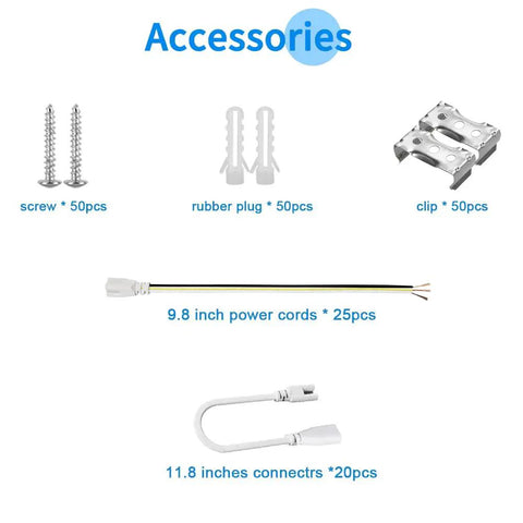 Accessories for 4 Foot LED Shop Light Triple Row 288 LEDs D Shape 6000K Cool White 5850 Lumens including screws and clips
