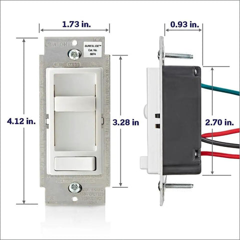 SureSlide Dimmer Switch For Dimmable LED Halogen And Incandescent Bulbs Model 6674 P0E Black Slim Profile front and side view