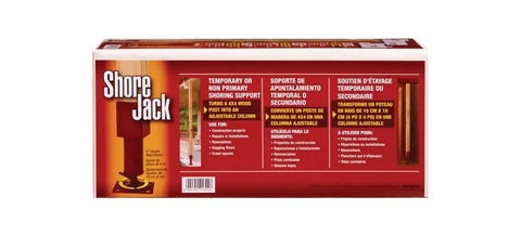 Packaging of Adjustable Shore Jack for 4x4 Lumber, Heavy Duty Shoring Tool with Easy Assembly displayed on shelf