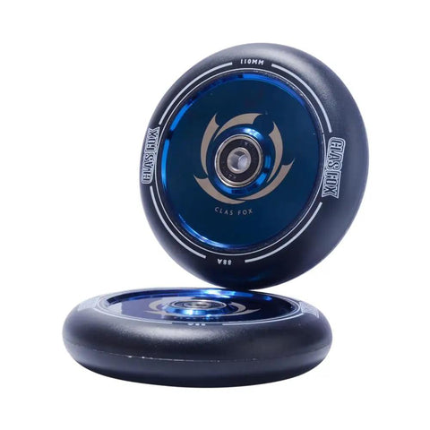 Pro Stunt Scooter Wheels Pair With Abec Nine Bearings And Cnc Alloy Core, Roll Hard On Dope Eighty Eight A Polyurethane Tires, Hollow Build In Black Chrome Blue For Your Sweet Shredding Setup