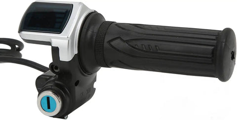 36V 1000W Ebike Controller Kit With Locking Battery Display And Twist Throttle Grip close-up, black 22mm handlebar grip with key lock
