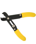 No Fuss Wire Strippers With A Comfort Rubberized Handle And High Precision Single Hole Cutter on a white background.