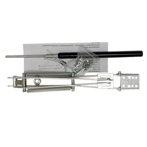 Automatic Greenhouse Vent Opener Solar Powered Kit with springs, rods and fittings, 33 lb lift, galvanized steel parts for climate control.