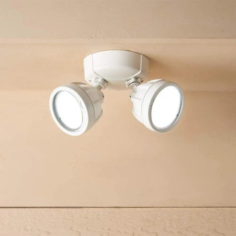 Outdoor Security Flood Light Twin Head LED Dusk To Dawn 1600 Lumens White With Photocell Sensor And Durable Die Cast Aluminum Housing Tough As Nails Outdoor Lighting For Home Security And Night Safety Built To Last mounted on ceiling