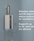 Natural Gas Tankless Water Heater 9.5 Gpm 199k Btu Wifi Enabled Indoor showing installation setup with stainless steel vent.