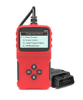 Universal OBD2 Code Reader And Diagnostic Tool With Crisp Lcd Screen showing diagnostic menu and sturdy anti-slip grip.