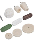 Hardcore 10 Piece Cotton Flannel Buffing Wheel Kit Includes Heavy Duty Wax Rod, cotton pads and wax sticks for polishing.