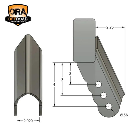 Off Road Adjustable Panhard Bracket, Outside Frame, 3 Hole Pattern With 1 Inch Increment Adjustments For Precise Angle Alignment, USA Made Heavy Duty Suspension Mount For 4x4 Rigs, 1/4 steel, 2.75 in drawing