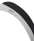 Close-up of 8 inch carbon steel blade on Heavy Duty Harvest Sickle With Carbon Steel Blade And Aluminum Handle For Clearing Tough Vines, Weeds And Saplings, 8 Inch Straight Edge Hook Blade For Beastly Cuts, Black Soft Rubber Grips For Maximum Leverage And Comfort.