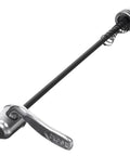 Silver Rapid Dope Quick Release Wheel Skewer for Indoor Bike Trainers, shown in a side view highlighting universal rear axle design