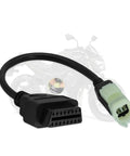 Kawasaki 4 Pin To 16 Pin OBD2 Diagnostic Cable For Motorcycles with black connector and green tip for ECU programming.