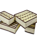 Premium Fashion Forward Non Woven Foldable Drawer Organizer Set For Bras Underwear Socks And Ties Hella Tidy Wardrobe Storage Boxes, beige with dark trim.
