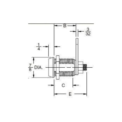 Diagram of Heavy Duty Tubular Cam Locks Keyed Alike Cylinder Hardware dimensions for installation on lockers and cabinets.
