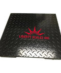 Heavy Duty Industrial Floor Scale 24 By 24 Inch Platform 2500 Lb Capacity Precision Digital Display, flat black diamond plate top.