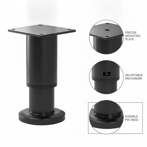 Cold Rolled Steel Adjustable Furniture Leg With Black Powder Coat Base For Cabinets And Tables Wobble Free Leveling Support