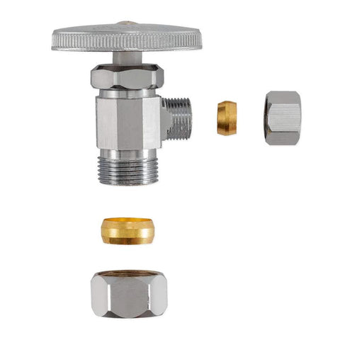 Eastman chrome multi-turn compression angle stop valve, 3/8 in and 5/8 in OD compression, exploded view.