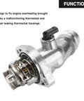 Engine Coolant Thermostat Housing Assembly For Hyundai Elantra 2.0L L4 Gas 2017 2020 And Veloster 2.0L L4 Gas 2017 2020 Replacement Part 255002E085 close-up view.