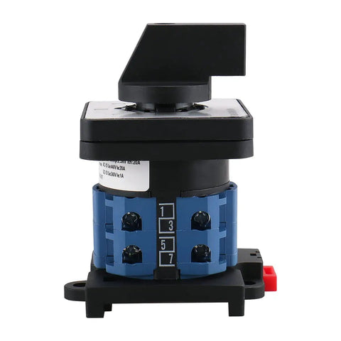 Side view of Heavy Duty 20A 660V 2 Pole Changeover Switch With 3 Position Rotary Selector For Motor Reversing and Generator Dual Section Eight Terminal Layout 35mm DIN Rail Mount SZW26 20 D2022 B11R.