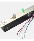 12V 24V Plug And Play Electric Drop Bolt Lock With Manual Key Override Cylinder showing wiring setup and control panel detail.