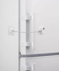 Two Pack Childproof Fridge And Window Safety Locks For Cabinets With Abs And Steel Wire Multipurpose Window Limiter And Lock With Quick Fast No Drill Setup on a white fridge