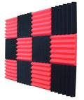 12 Piece Triangle Groove Acoustic Foam Panels For Sound Proofing High Density Flame Retardant Studio Sound Dampening Wall Tiles 12X12X2 Inches Red