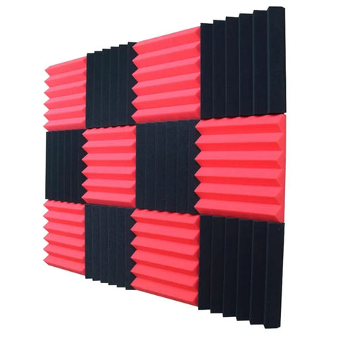 12 Piece Triangle Groove Acoustic Foam Panels For Sound Proofing High Density Flame Retardant Studio Sound Dampening Wall Tiles 12X12X2 Inches Red