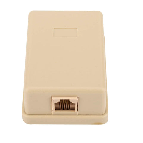 No Fuss Surface Mount Phone Jack Single Port With Four Internal Screw Terminals RJ11 6P4C Female Wall Plate Ivory Two Pack top view.