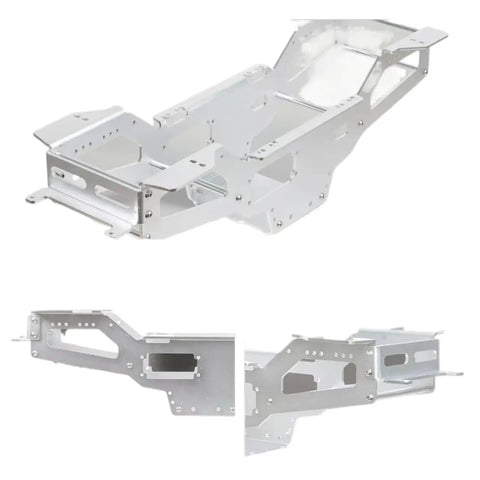 Beefed Up Aluminum Chassis Frame Upgrade Kit For One Tenth Scale RC Cars Featuring Clod Buster And Bullhead TXT 1 close-up view