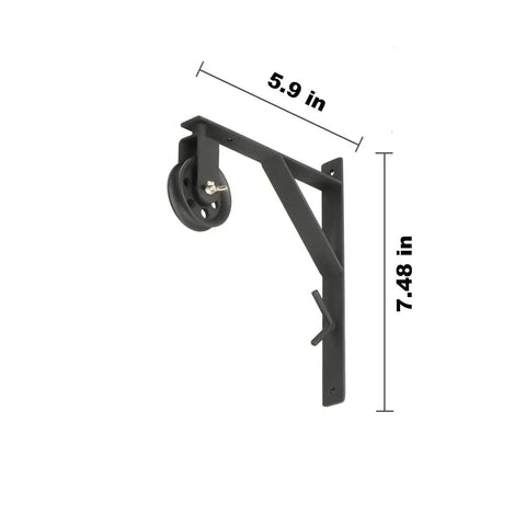 Black Industrial Wall Mount Metal Bracket And Pulley Set For Pendant Lighting And DIY Shelves, Vintage Retro Sheave Brackets