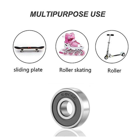 Front view of SHKI 608 2RS ball bearing, steel, rubber-sealed, 8x22x7mm; for skateboard, inline skates, scooter 10-pack