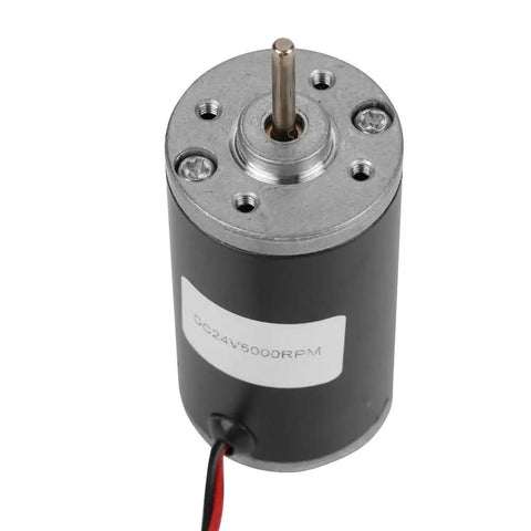 Heavy Duty 24 Volt DC Brush Motor With 31ZY 3500 RPM Speed And Reversible CW CCW Rotation For Industrial Gearbox Applications, showing metal construction and wiring.