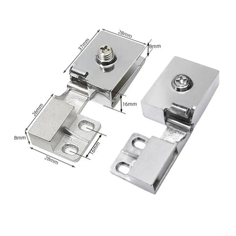 Heavy Duty Frameless Glass Door Hinges For 6mm Cabinets Showers And Bookshelves With TPE Washers Rustproof Galvanized Alloy silver hinges from different angles.