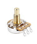Audio A250K And B250K M8 Through Hole Guitar Potentiometers with full sized solid shaft showing 18mm long detail