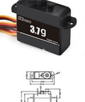 Rock Solid Three Point Seven Gram Digital Servo Featuring Plastic Gears And A Coreless Motor For Fixed Wing Remote Control Cars Helicopters And Robots Hella Smooth High Precision Dual Pack with dimensions.
