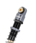 Close-up of 51mm Long Travel Shocks For Axial AX24 SCX24 RC Crawler, CNC machined aluminum, grey, threaded for upgrade