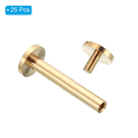 25 Set Solid Brass Chicago Screws M4X30mm Slotted Binding Post Bolts, showing a screw and post for leather crafts.