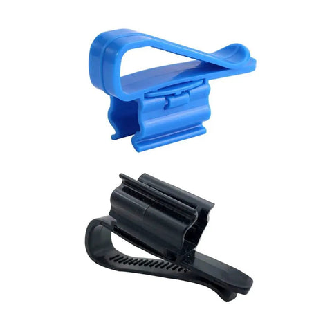 Blue and black adjustable hose clip holder for aquariums buckets and tanks, sturdy mount clamp fits 0.31-0.62 inch hoses.