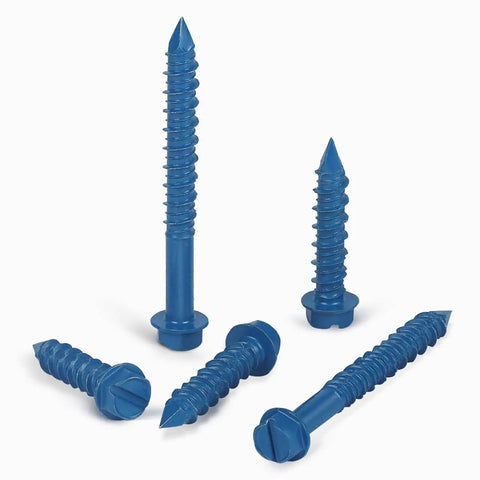 3/16 Inch By 1-1/4 Inch Hex Washer Head Concrete Screws Kit With Drill Bit And Hex Socket, 100 Pieces Blue Coated For Masonry