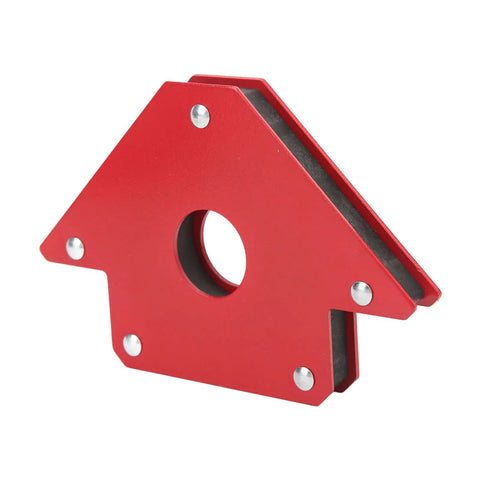 Heavy Duty Welding Magnet Set With 4 Pieces Of Angled Holders Offering Multi Position Support For Arrow Setup At 45 90 And 135 Degrees showing a red angled holder.