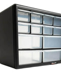 12-Drawer Parts Organizer In Black With Clear View Drawers, Wall Mountable For Easy Access To Small Hardware, Tools, And Craft Supplies