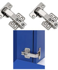 2 Piece Frameless Cabinet Door Hinges With 90 Degree Opening Soft Close Hydraulic Kitchen Hinges Made From Rust Resistant Cold Rolled Steel Nickel Plated Replacement Hardware For Cabinets 4 Holes installed on blue cabinet