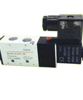 4V210-08 AC220V Pneumatic Solenoid Valve 5 Way 2 Position Control Valve For Double Acting Cylinders In Industrial Automation With 50 To 60Hz Power And Durable Copper Coil For Reliable Quick Switching, black body and aluminum ports