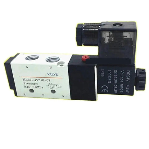 4V210-08 AC220V Pneumatic Solenoid Valve 5 Way 2 Position Control Valve For Double Acting Cylinders In Industrial Automation With 50 To 60Hz Power And Durable Copper Coil For Reliable Quick Switching, black body and aluminum ports