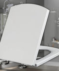 Heavy Duty White Soft Close Toilet Seat Quick Release Hinge Universal Square Fit Flat Out Silent Drop with unique quick release feature.