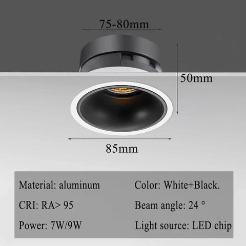 9 Pack Ultra Thin LED Recessed Downlights With Aluminum Housing And Adjustable Eyeball Trim Deliver Straight Up Solid Lighting For 9W 4000K Ceiling Upgrades With Zero Flicker Hassles with dimensions 75-80mm and 50mm depth.