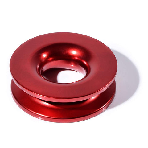 Red recovery ring, part of Heavy Duty Synthetic Soft Shackles With Black Red Protective Sleeve Four Pack Plus Two Recovery Rings