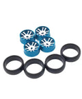 Beefed-Up Metal 25mm Wheel Hub And Tyre Upgrade Kit For RC Cars 1/28 Scale Drift Rigs, blue hubs with black tyres visible