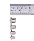 Pro Grade Dowel And Tenon Center Transfer Plugs Set For Accurate Hole Transfer And Center Marking Includes One Quarter Inch Five Sixteenths Inch Three Eighths Inch And One Half Inch Sizes Eight Piece Kit With Internal Centering Pin And Scribe Point shown with ruler